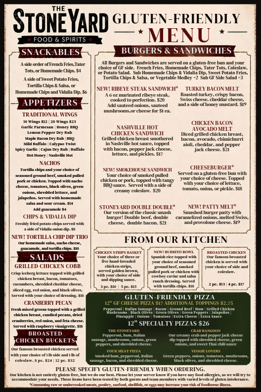 Gluten-Friendly Menu
